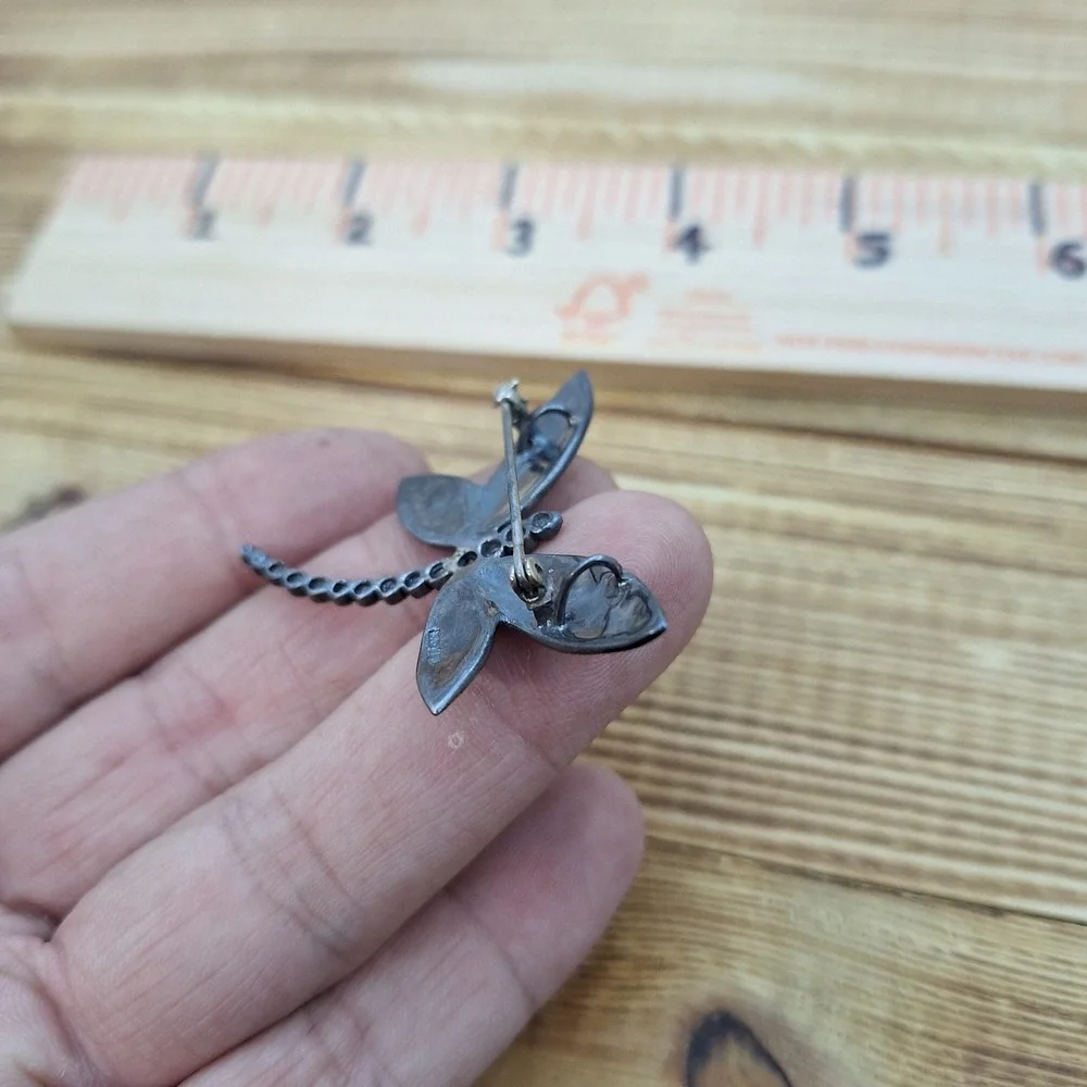 Dragonfly Brooch Pin Sterling Silver 925 Marcasite‎  CFJ - Missing A Stone